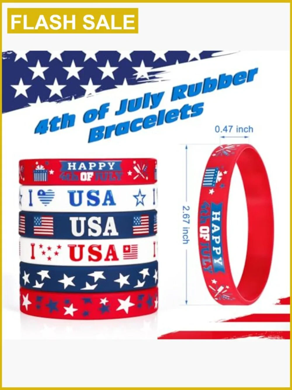 30 Pack Patriotic Silicone Rubber Bracelets for Independence Day Party Favors